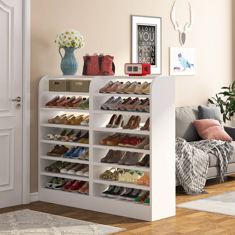 Modern Shoe Rack for Entryway, 8-Tier Tall Shoe Shelf, Wooden Shoe Storage Cabinet - 25.59” L x 11.81” W x 47.24” H