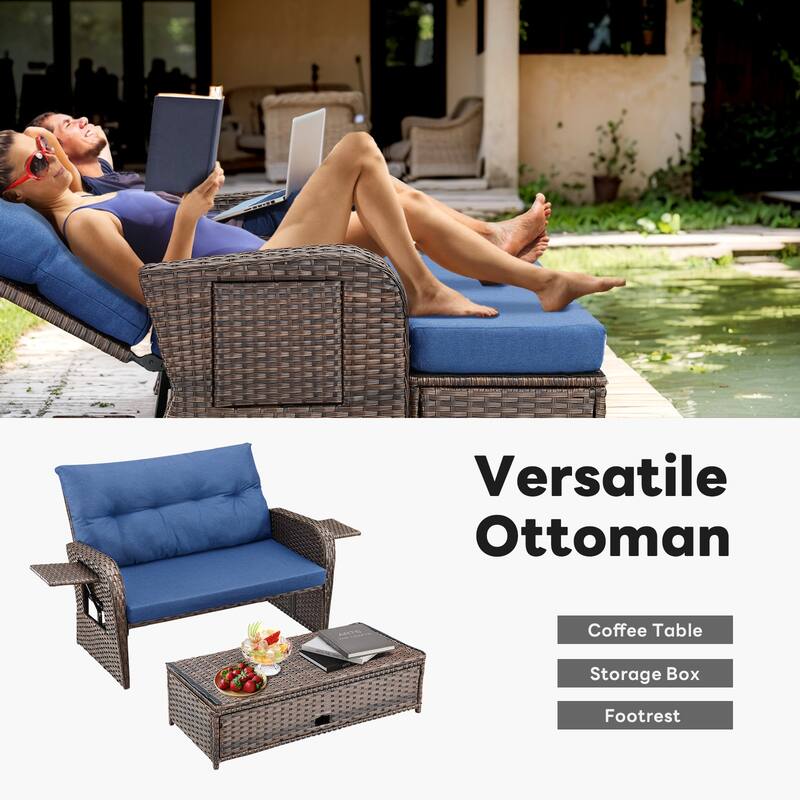 Outdoor Patio Lounge Chair with Ottomans - Brown