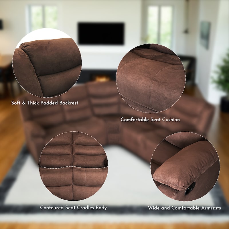 93" Width Polyester/Suede 5-Piece Manual Reclining Sectional Sofa