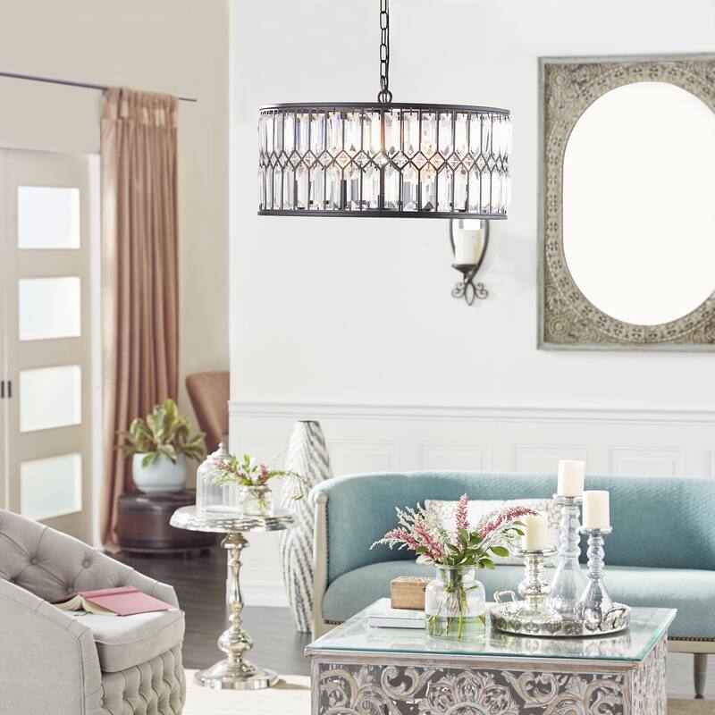 Metal Crystal Embellished 6 Light Room Chandelier with Link Chain - Black - Roche River Decor