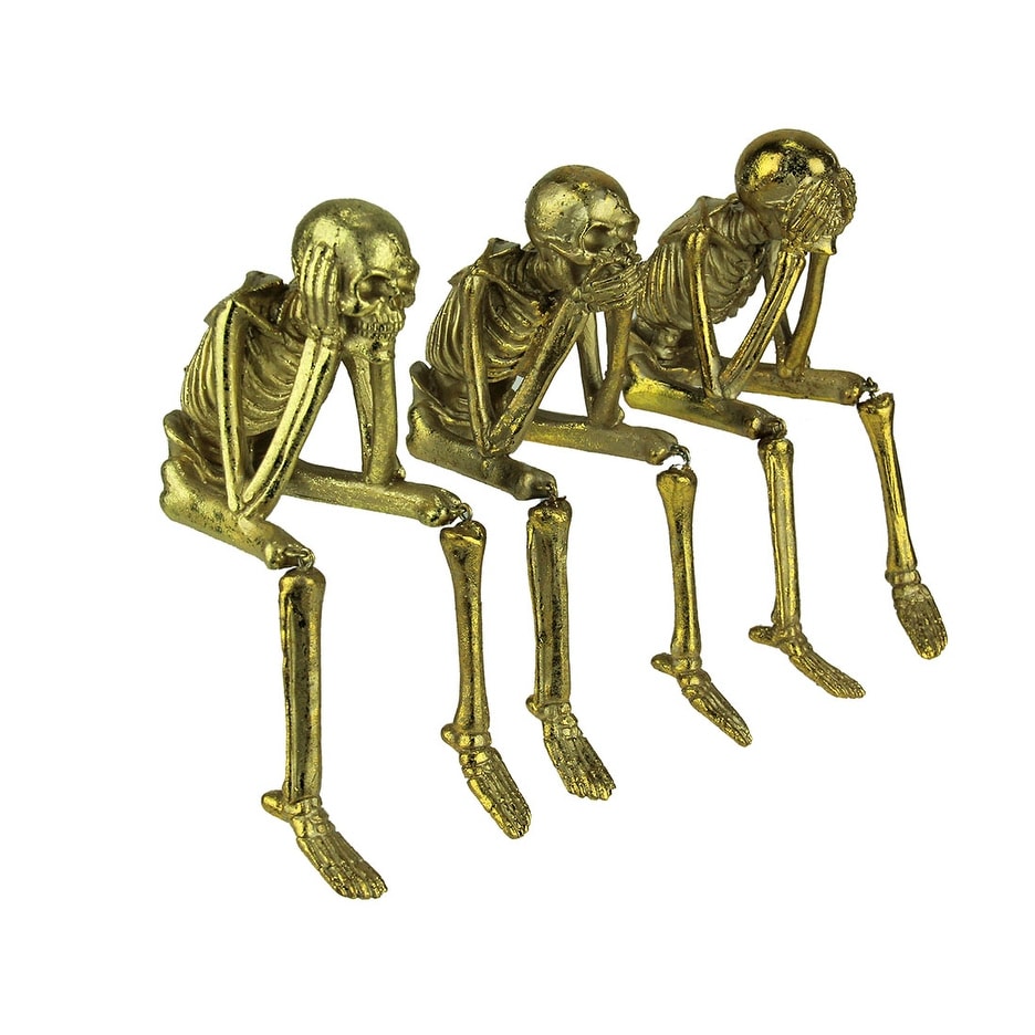 Shop Set Of 3 Metallic Gold See Hear Speak No Evil Sitting Skeletons 7 5 X 4 5 X 3 5 Inches Overstock 23045801
