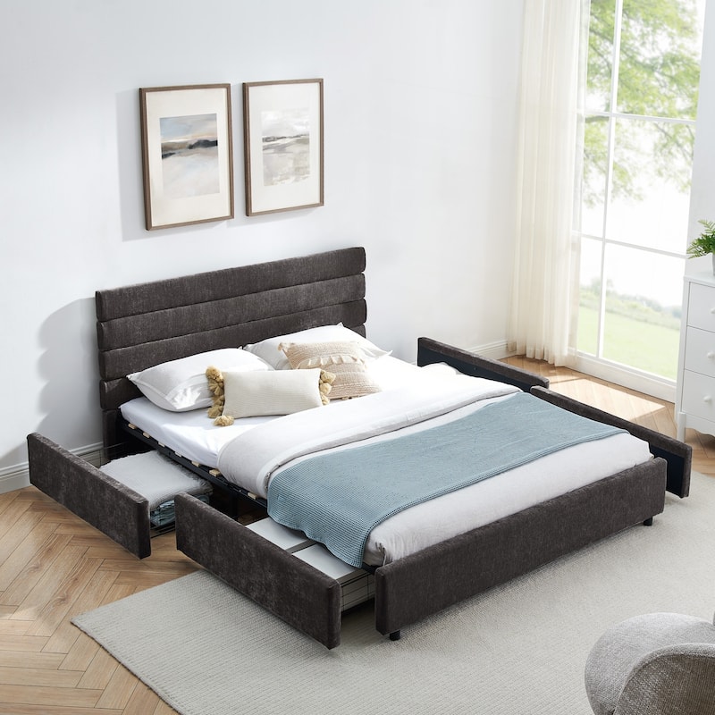 Comfortable Queen-Size Upholstered Bed with Practical Drawers