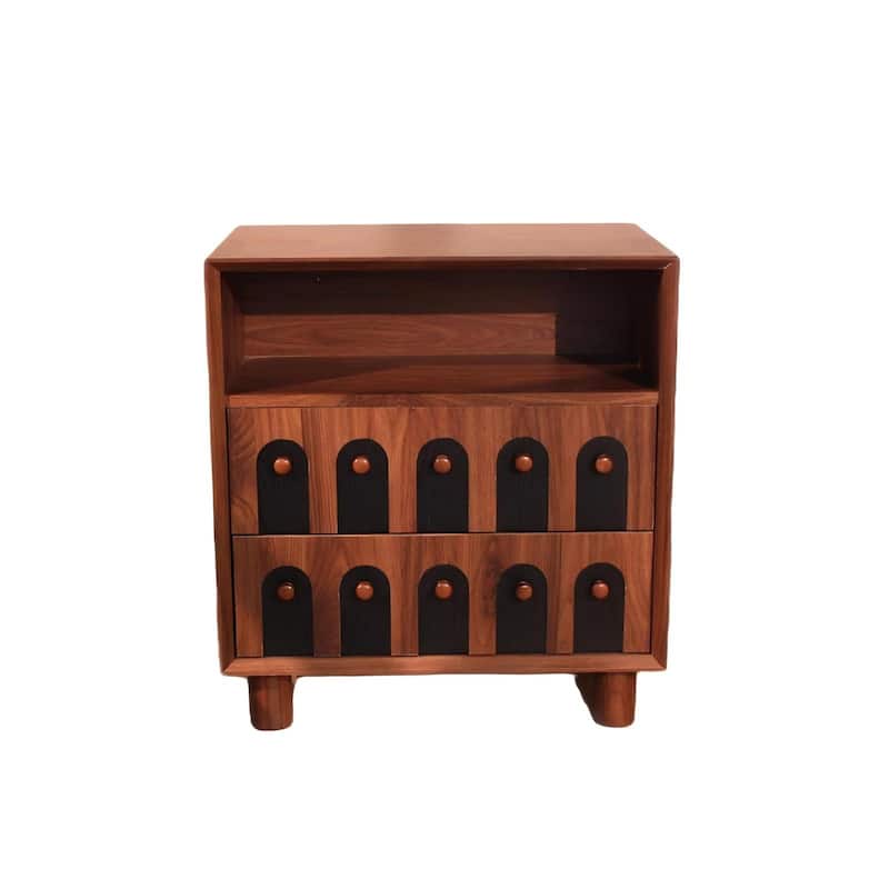 26" Tall Modern Nightstand with Charging Station, 23.75" Wide Wood Bedside Table /2 Storage Drawers