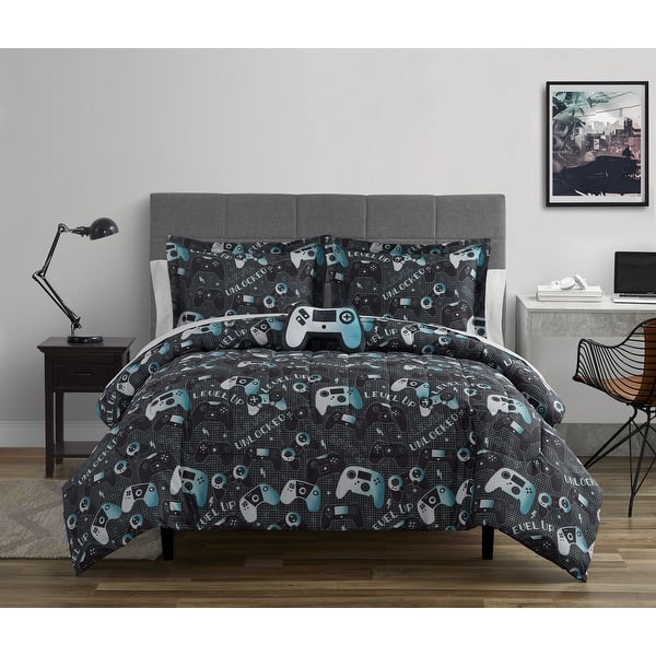 slide 2 of 6, ALEX + BELLA Next Level Dark Grey/Blue Microfiber Comforter Set