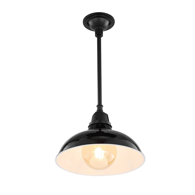 12.25" 1-Light Indoor/Outdoor Iron LED Pendant, by JONATHAN Y - 12.25 - Black