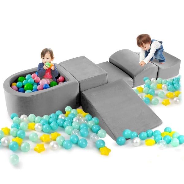 slide 2 of 20, Costway 5PCS Climb and Crawl Playset with Ball Pit for Kids Zippers - See Details Grey