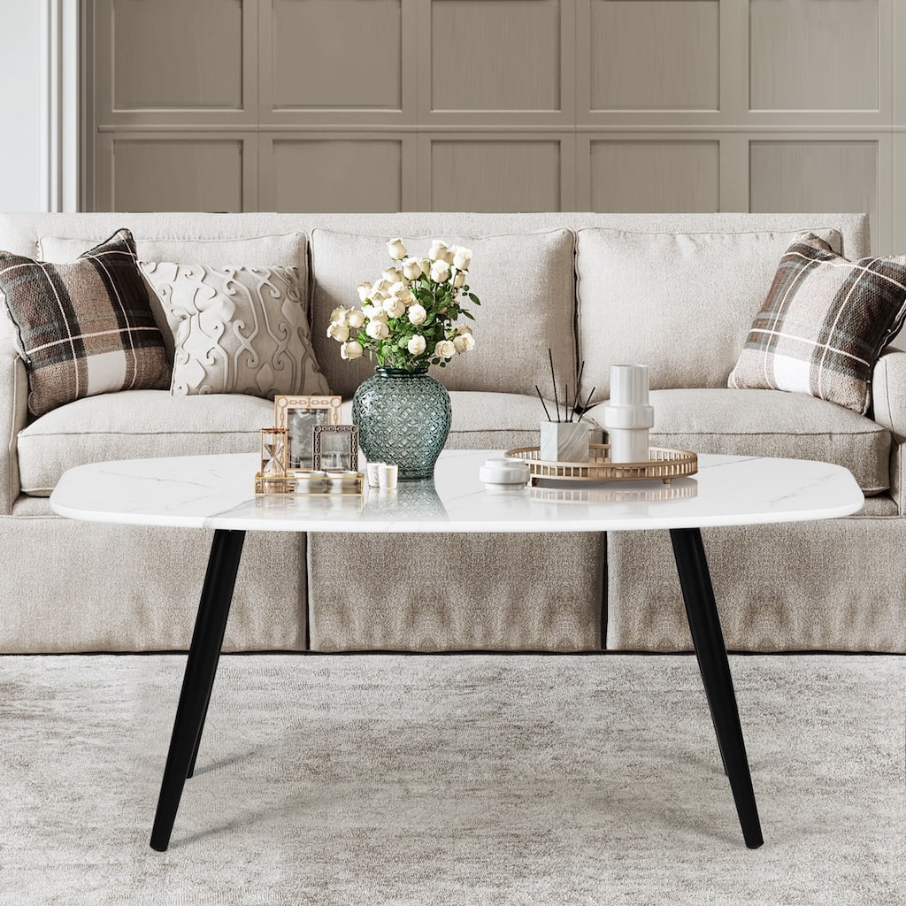 Homylin 43" Modern Faux Marble Coffee Table with Black Metal Legs