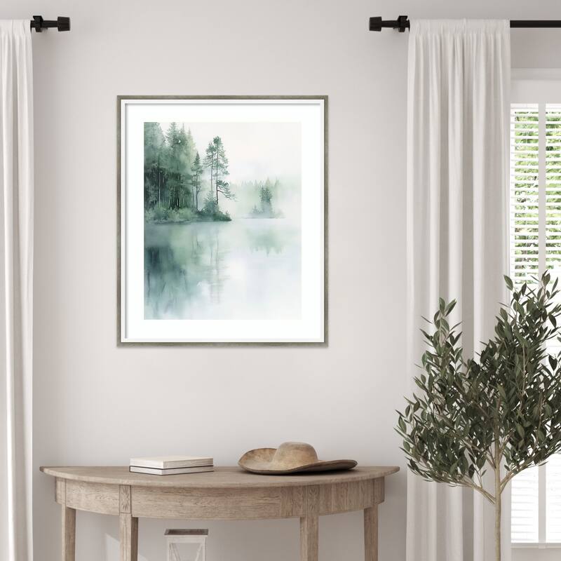 Misty Firs II by Tradelink inhouse artist Wood Framed Wall Art Print - Lucie Silver White