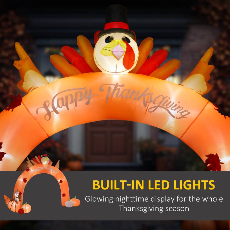 HOMCOM 9.7ft Thanksgiving Inflatables Turkey Archway Outdoor Decorations, Blow Up LED Yard Display for Holiday