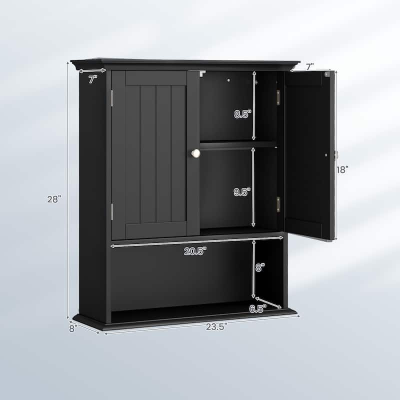 Wall Mounted MDF Bathroom Storage Cabinet with Doors and Shelf Organizer Ideal for Small Spaces - 23.5" x 7.5" x 28" (L x W x H)