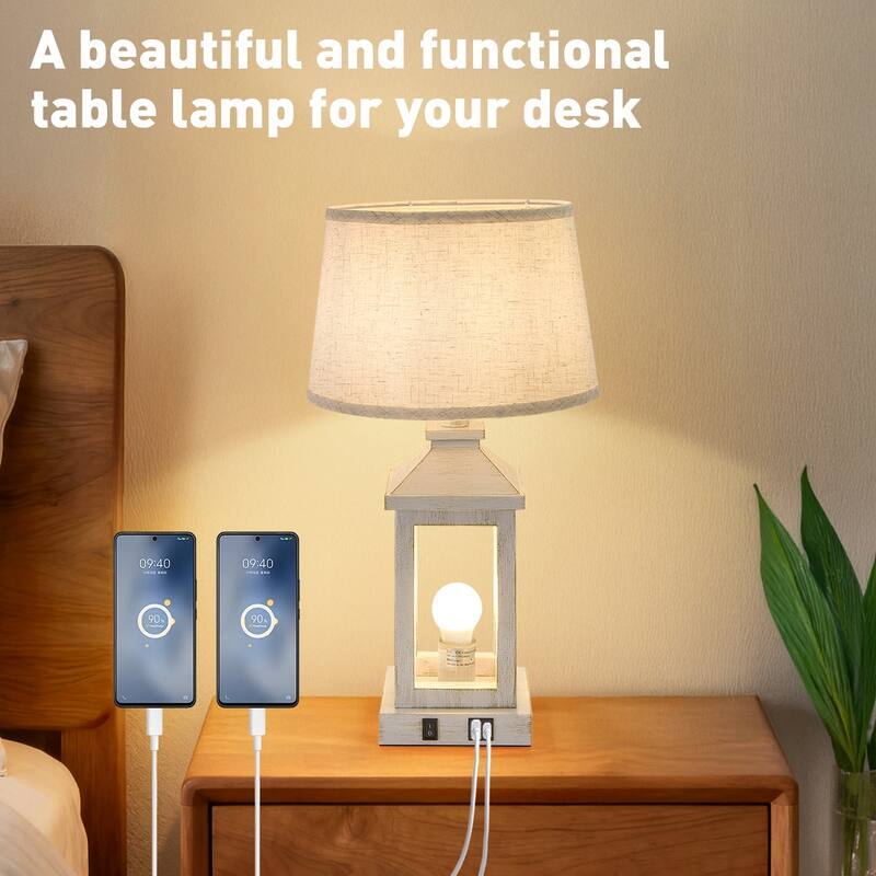 20.5" Set of 2 Vintage Table Lamps for Living Room, Farmhouse Industrial Nightstand Lamp with USB C+A (Including Light Bulbs)