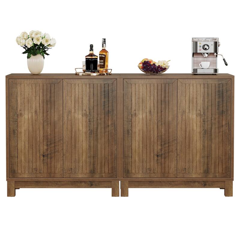 Farmhouse Fluted Sideboard Buffet Cabinet, Wood Storage Cabinet