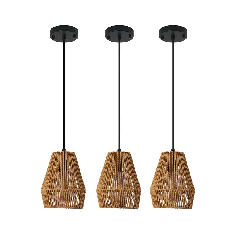 7" Handwoven Hemp Rope Pendant Light - Adjustable 3-Light Chandelier