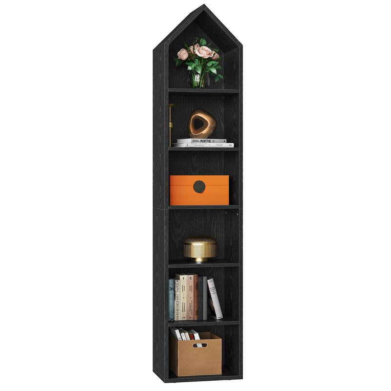 Moasis 6 Tier Tall Narrow Bookshelf and Bookcase Cube Storage Organizer - Black