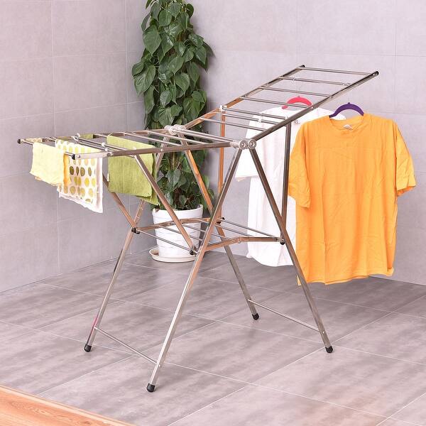 Shop Costway 58 Folding Clothes Drying Rack Laundry Dry Hanger Heavy Duty Stainless Steel As Pic Overstock
