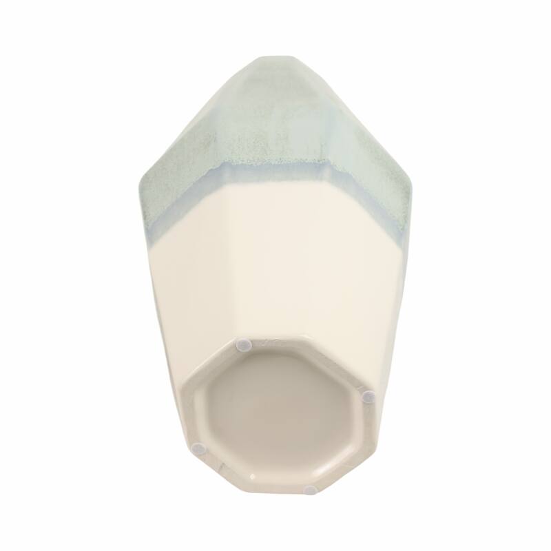 Earthenware Vase Faceted Design Ombre Finish Modern Geometric Style