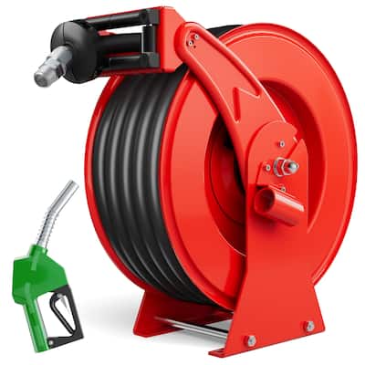 3/4" x 50ft Fuel Diesel Hose Reel Retractable with Fuel Nozzle, Auto Rewind Spring Driven