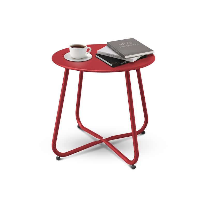 18 in. Small Round Side Table Outdoor Side Table Patio End Table - Red