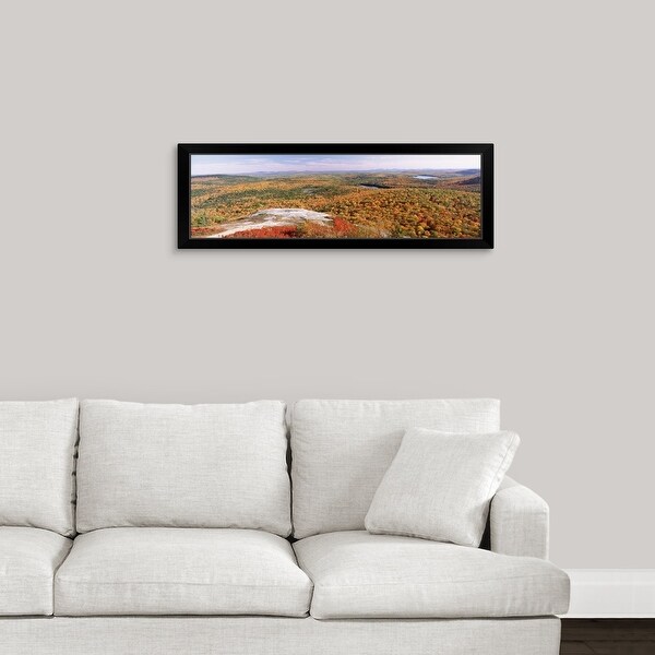 "High angle view of trees on a mountain, Bangor Area, Peaked Mountain, Clifton, Maine" Black Framed Print
