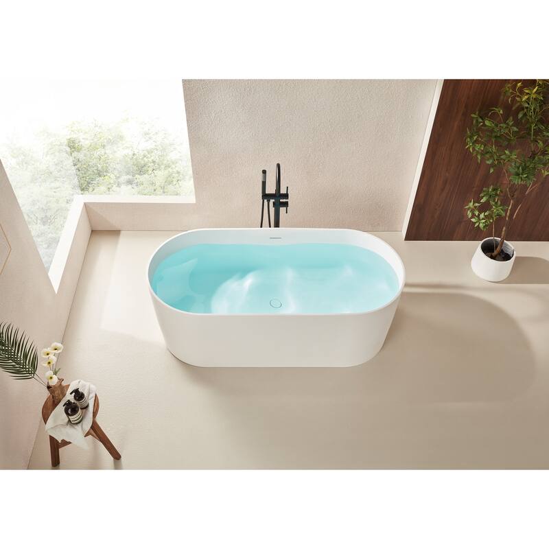 Vanity Art 59" or 67" Stone Resin Oval Freestanding Bathtub, Soaking Tub with Overflow and Pop Up Drain