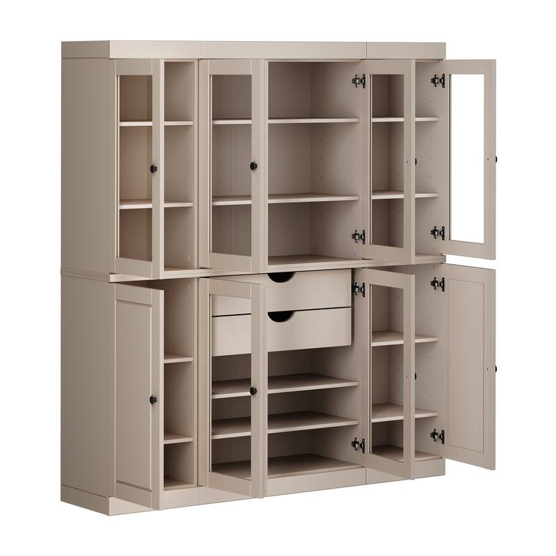 Palace Imports 100% Solid Wood Pantry Cabinet, 2 Drawers, Adjustable Shelves, 65" Wide, 71.5" Tall - 65" x 71.5"