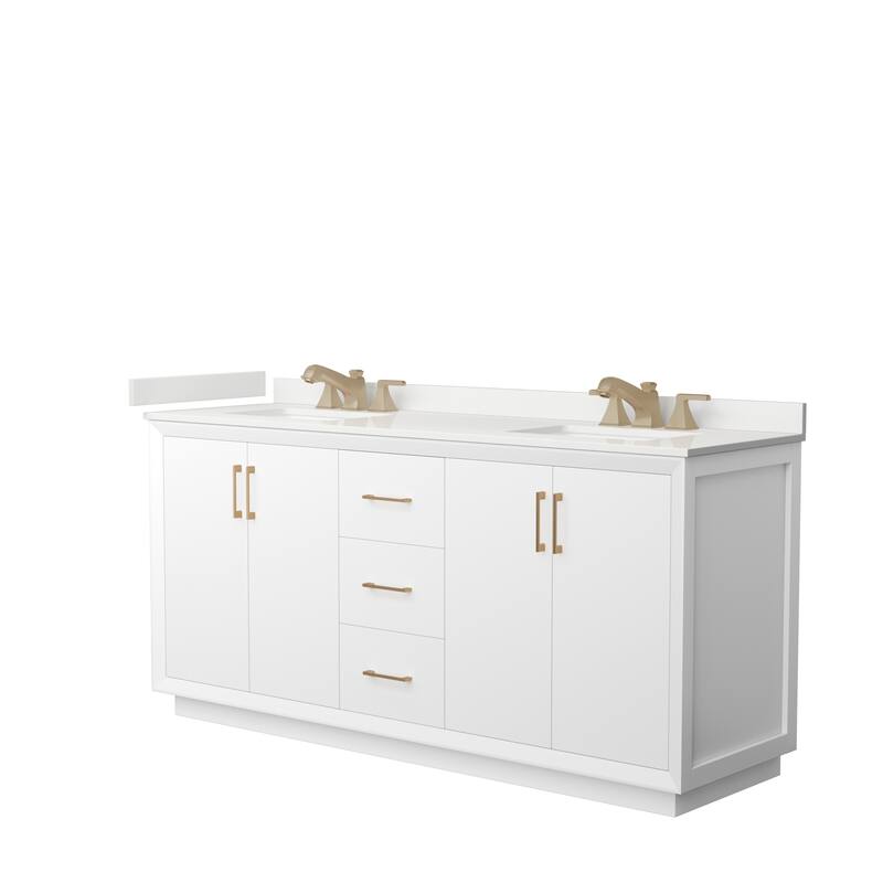 Strada 72-inch Double Vanity, Quartz Top - White, Bronze Trim, White Quartz Top