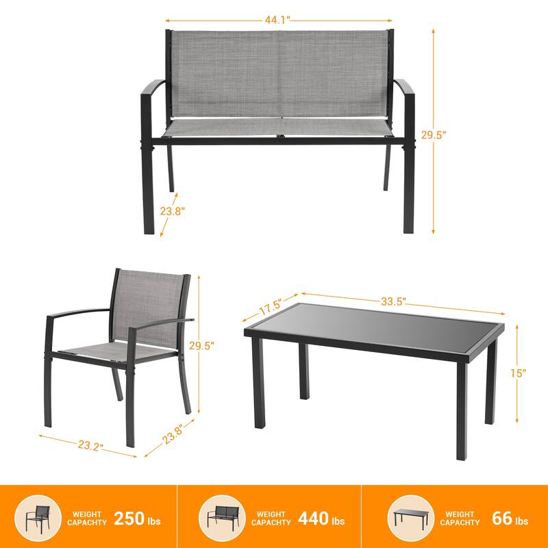 LIVOOSUN Patio 4pcs Textilene Conversation Set /w a Coffee Table