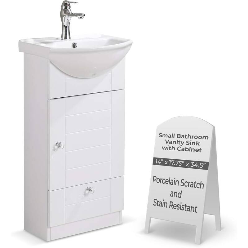 White Cabinet Vanity Sink Mahayla 17-3/4" Porcelain Sink with Faucet, Drain and Overflow Renovators Supply