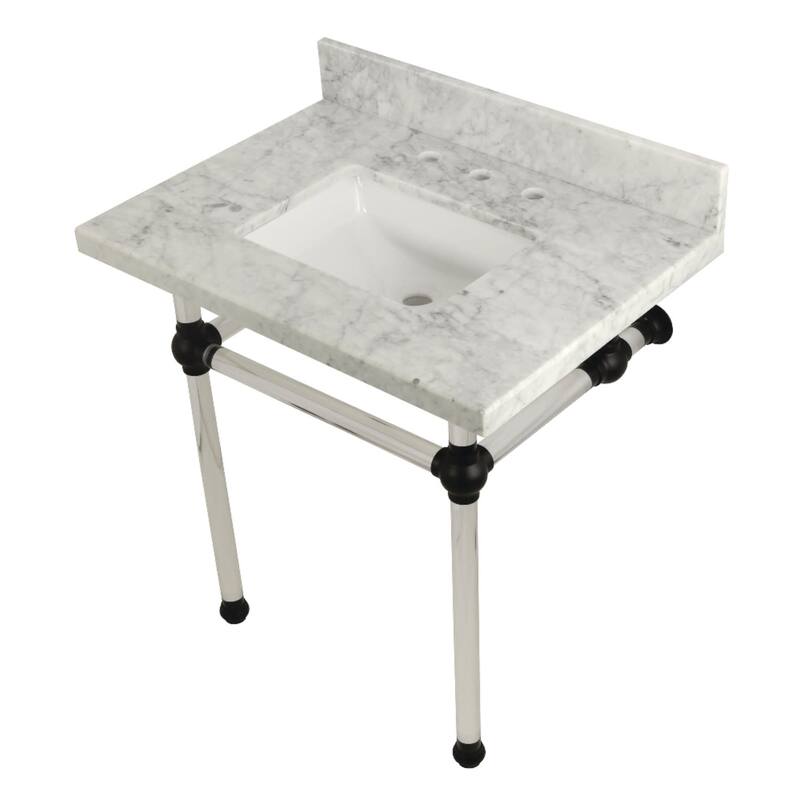 Kingston Brass Templeton 30" Rectangular Marble Wall Mounted Bathroom - Carrara Marble / Matte Black