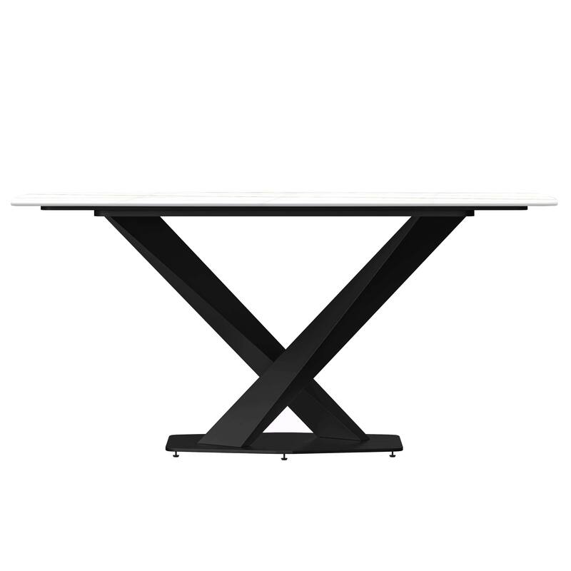 7-Piece Dining Set with 55-Inch Sintered Stone Dining Table and 6 Accent Arm Chairs