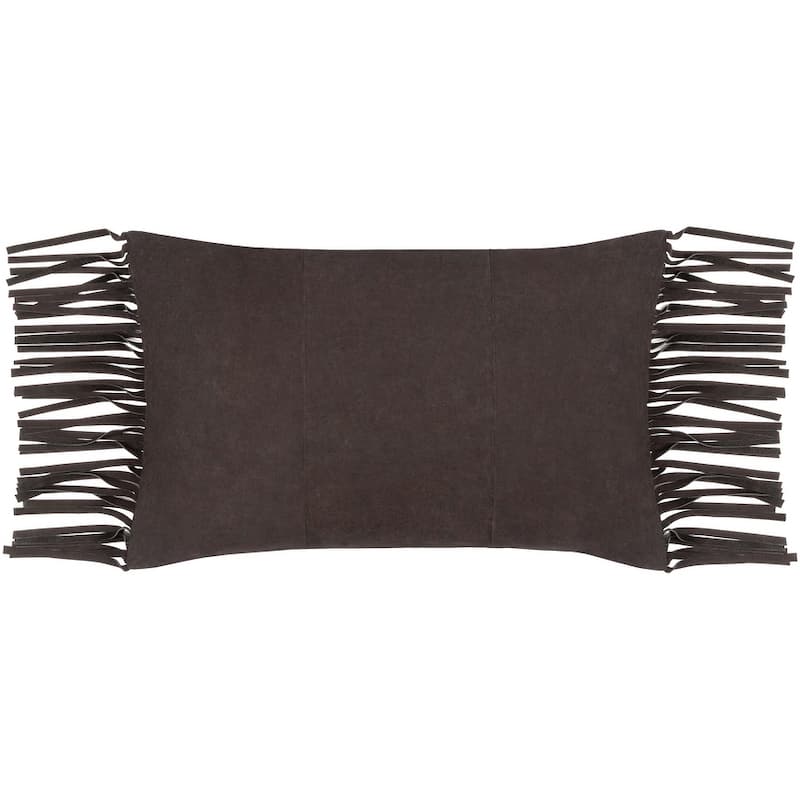 Sascha Suede Subtle Striped Throw Pillow with Long Fringe