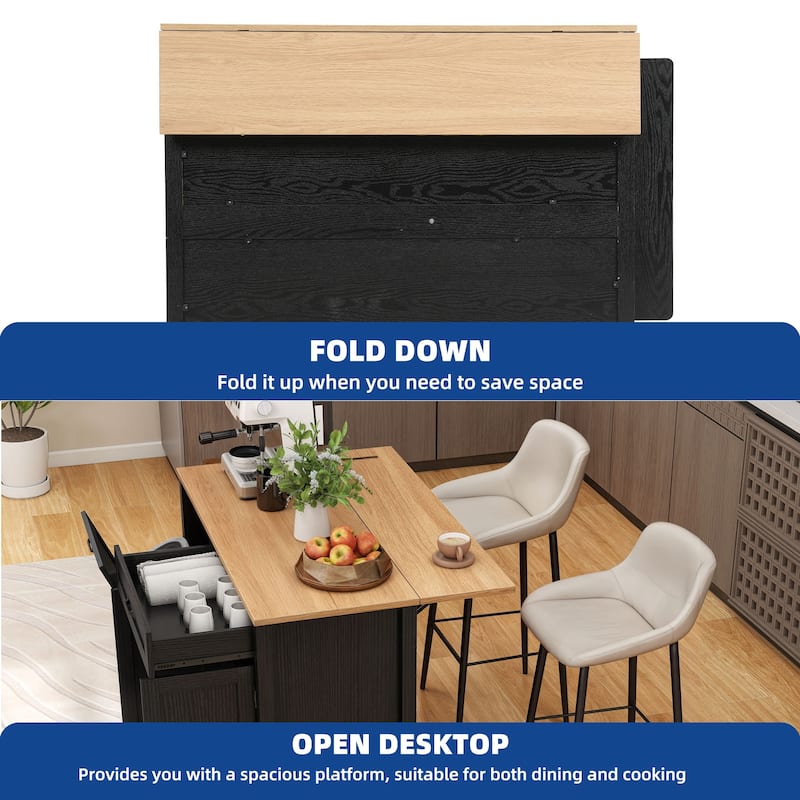 Moasis Rolling Portable Kitchen Island With Trash Can Storage Cabinet and Drawer&Floating Tabletop