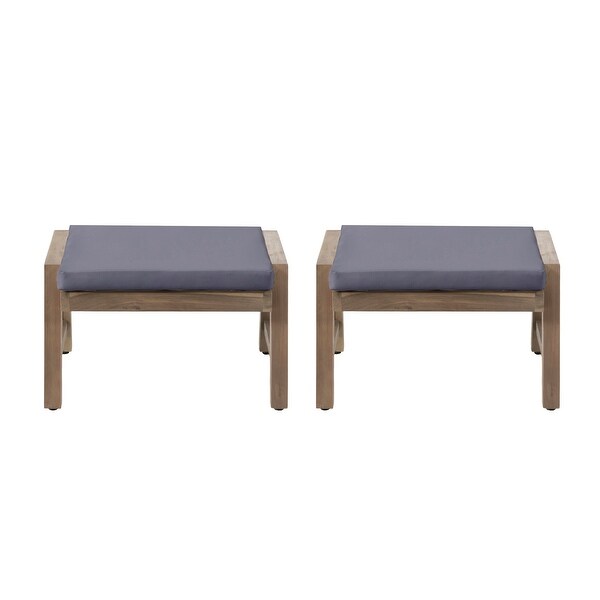 Temecula Acacia Wood Outdoor Ottomans with Cushion (Set of 2) by