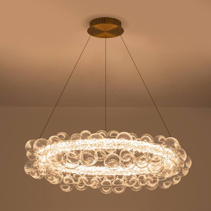 Crystal Bead LED Chandelier with Glass Globe, Adjustable