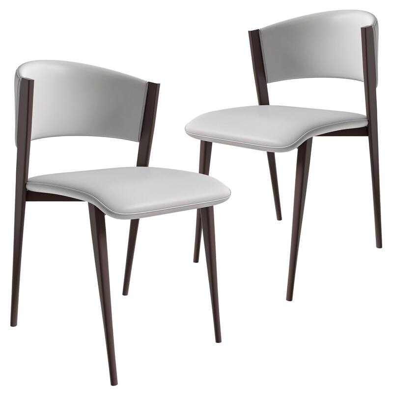 Leather Dining Chairs with Iron Legs and Open-Back Design Aspen Series Set of 2 - White