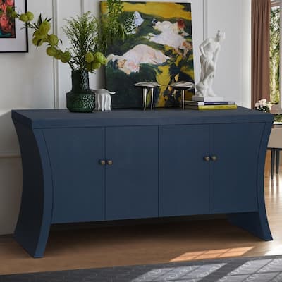 Retro 4-Door Wooden Credenza Cabinets with Solid Legs for Versatile Storage