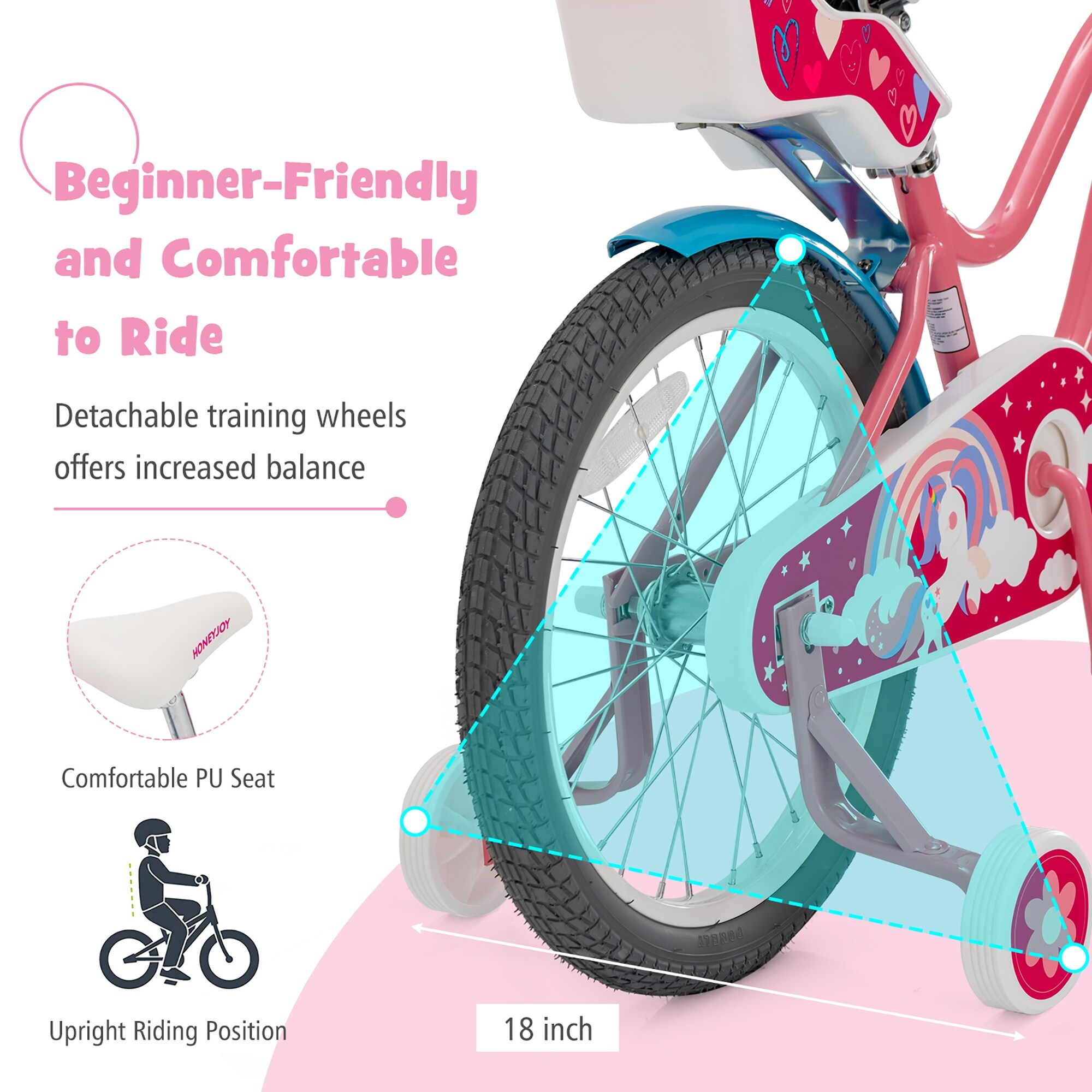 Honeyjoy 18 Inches Kids Bicycle with Training Wheels