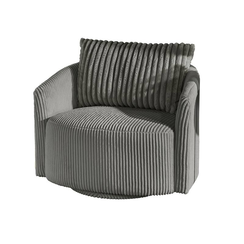 Sligo Oversized Wale Corduroy Swivel Accent Chair with Furry Channel Pillow and Ottoman by iNSPIRE Q Bold - Chair Only - Grey