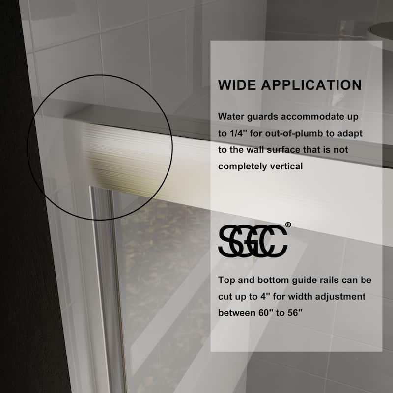 60''x72'' Double Sliding Semi-Frameless Shower Door with 6mm Tempered Glass