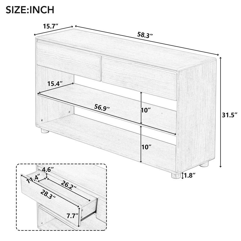 48" Solid Wood Console Table with 2 Drawers & Shelves