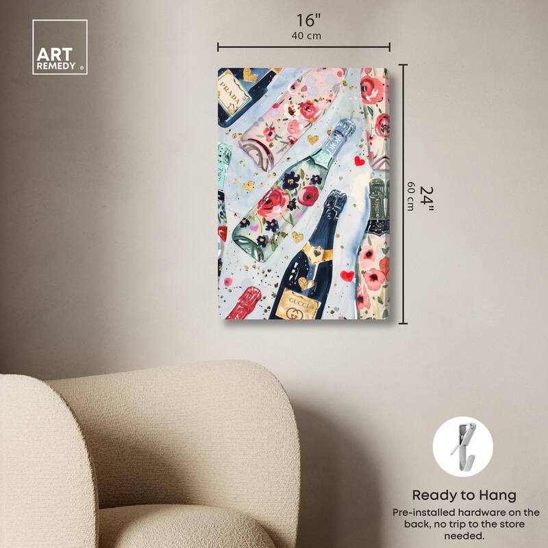Fun Floral Champagne Canvas by Art Remedy, Gallery Wrapped
