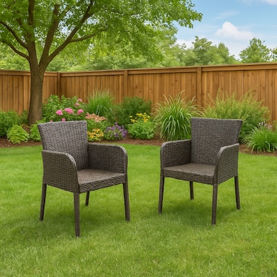 Naya Dining Chair Set of 2, Iron Legs, Multi Brown Outdoor Resin Wicker