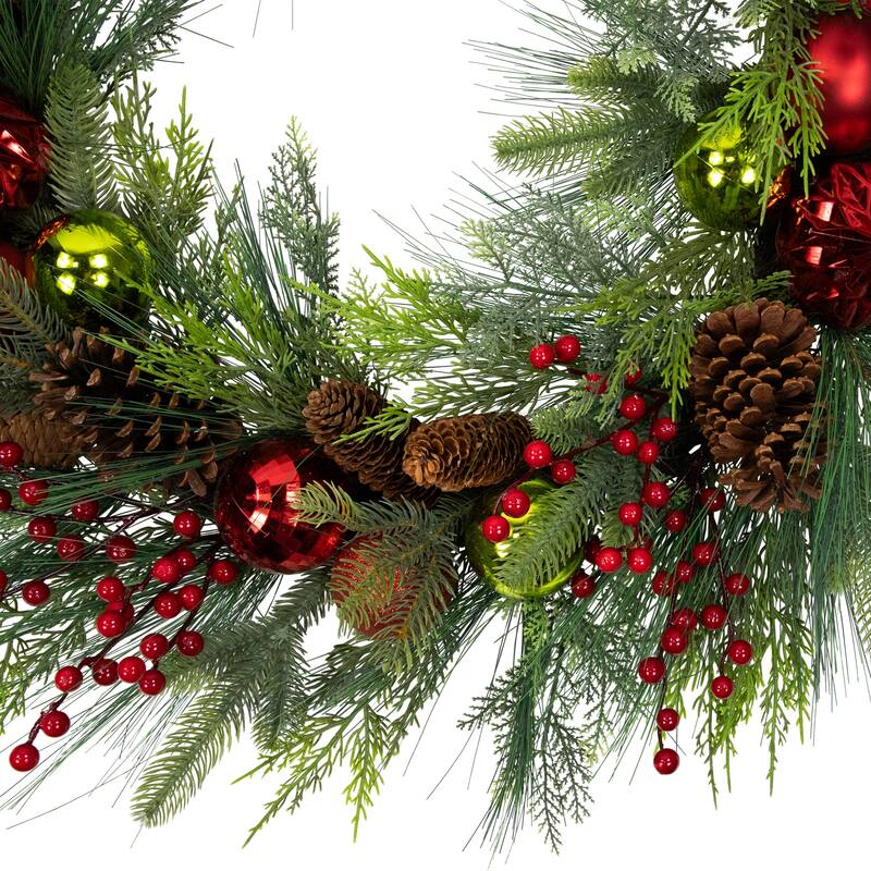 Berries Pinecones Ornaments Artificial Christmas Wreath 36" Unlit