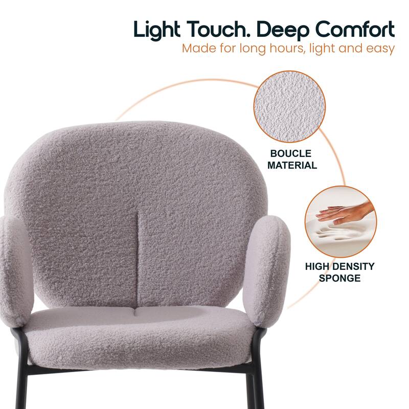 Celestial Modern Boucle Upholstered Accent Dining Chairs with Black Iron Legs and Plush Seating for Living/Dining Room