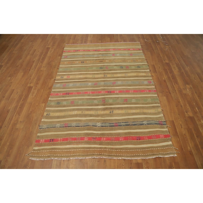 Hand Woven Oriental 100% Wool Carpet Southwestern Tribal Multi-Colored Kilim Area Rug - 6' 8'' X 4' 5''