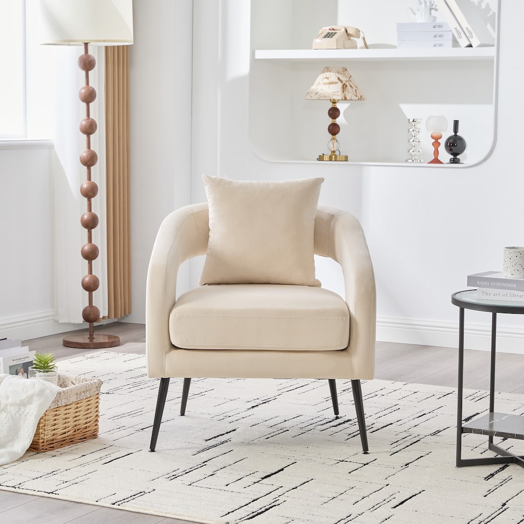 Open Back Accent Chair Barrel Dining Chair with Metal Legs, Beige Club Chair Leisure Chair Armchair Lounge Chair