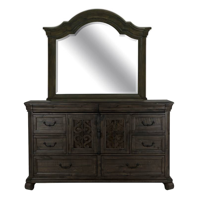 Magnussen Home Bellamy Peppercorn Drawer Dresser With Shaped Mirror - 8-drawer