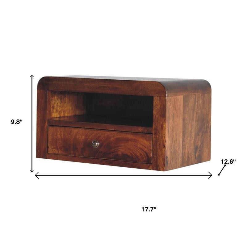 HomeRoots 18" Chestnut Solid Wood One Drawer Floating Nightstand