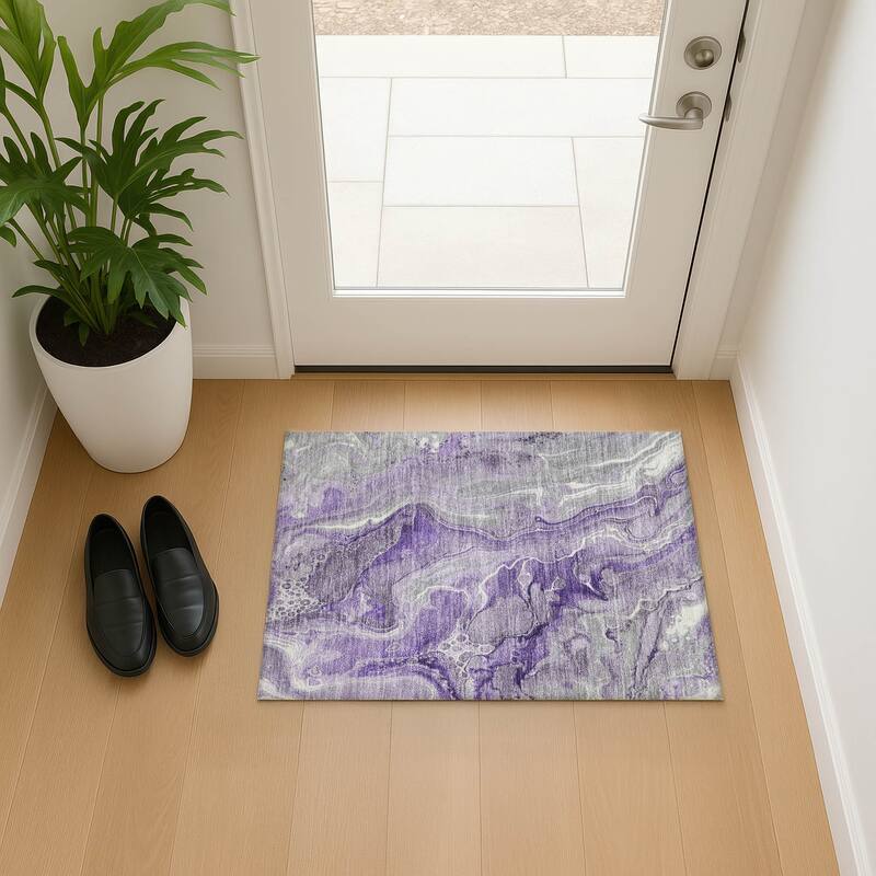 Premium Washable Super Soft Modern Glam Mayfield Rug - Purple - 1'8" x 2'6"