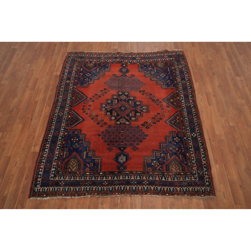 Hand Knotted Oriental 100% Wool Carpet Traditional Medallion Oranges & Rust Afshar Area Rug - 5' 10'' X 5' 1''